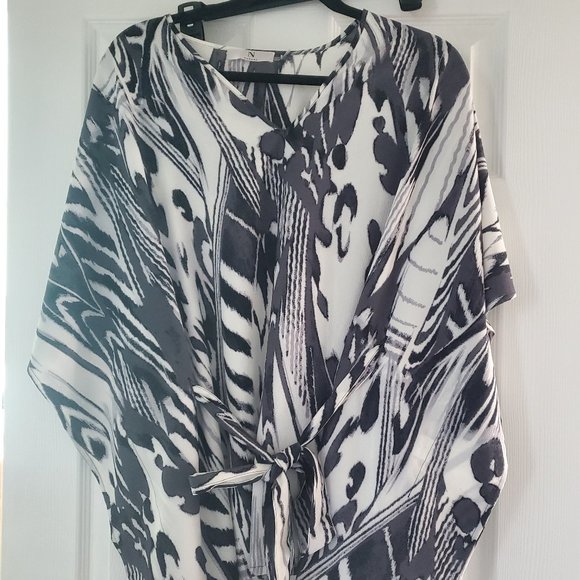 N. NATORI CREPE CAFTAN TOP PRINT TUNIC New with tags Many sizes Black - Picture 1 of 2